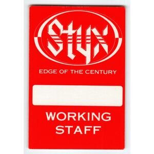 Styx Edge Of The Century Backstage Pass Original 1990 Pop Rock Concert Staff
